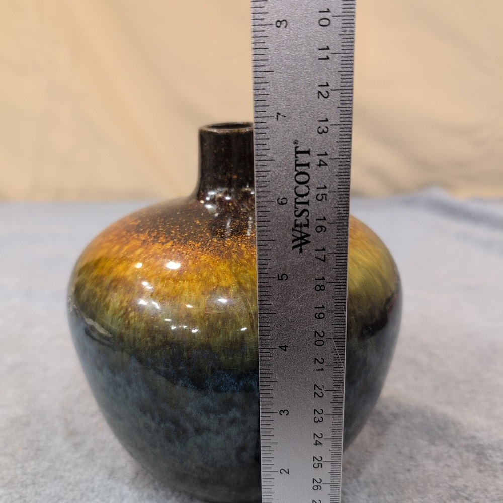 Unattributed Studio Pottery Vase Hand Thrown Stoneware Brown Blue Drip Glaze - Picture 7 of 7